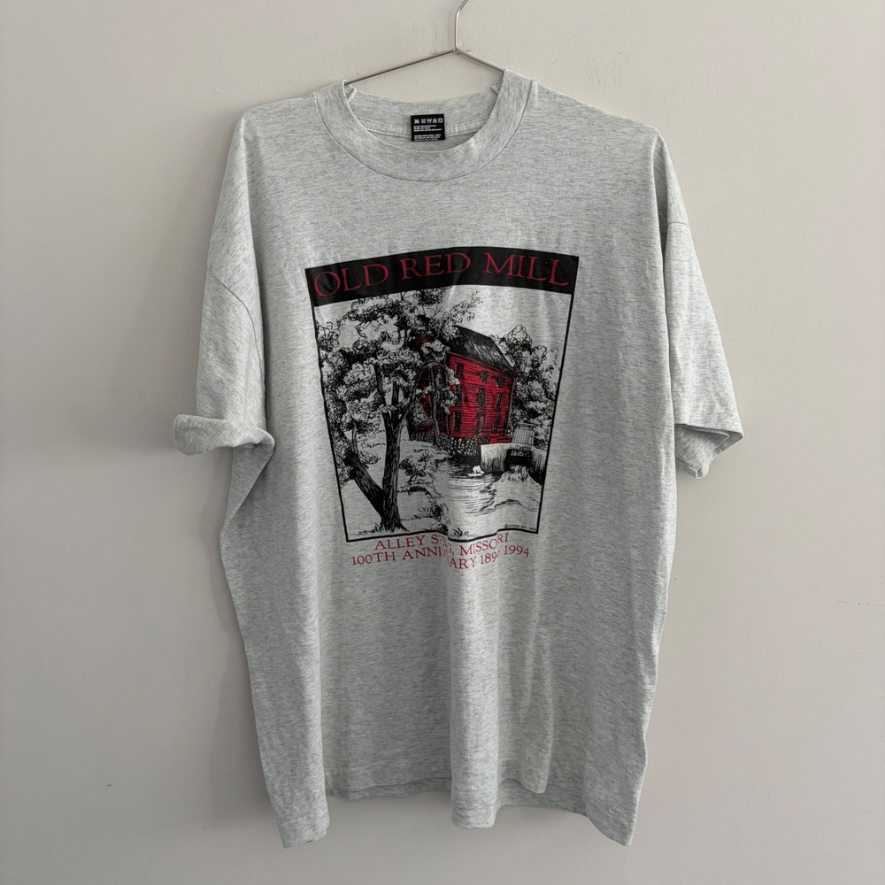 Vintage 90s Fruit of the Loom Best Old Red Mill Missouri T Shirt XXL Gray